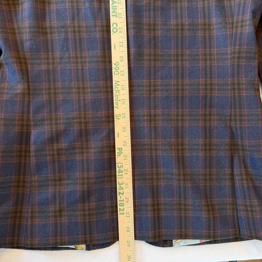 Ted Baker Tight Lines Blazer 38R Blue Brown Plaid Windowpane Preppy Sport Coat